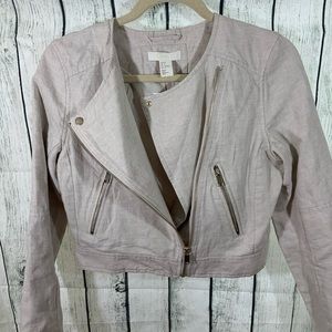 NWT H&M Linen Blend Cropped Moto Jacket